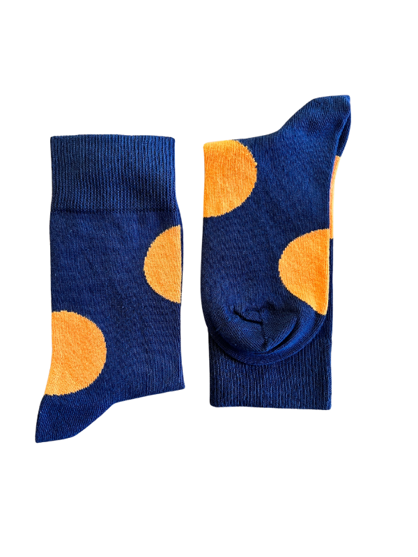 Navy Blue Socks with Orange Dots