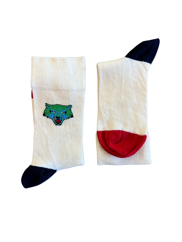 White socks with wolf pattern