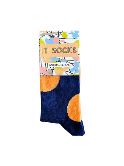 Navy Blue Socks with Orange Dots