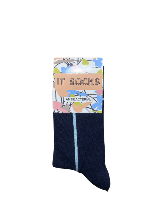 Navy blue socks with blue stripes