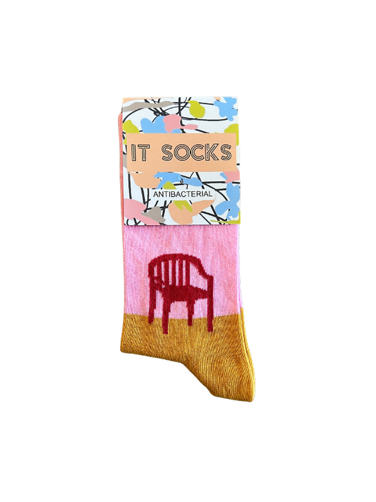 Chair patterned pink socks