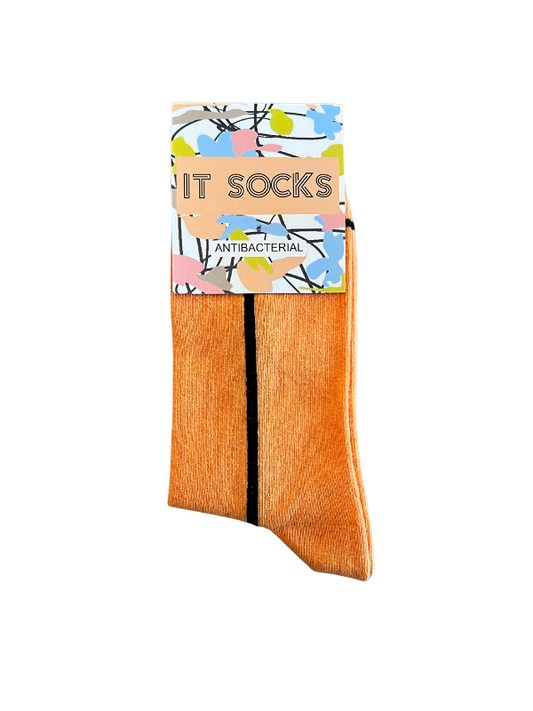 Orange socks with black stripes