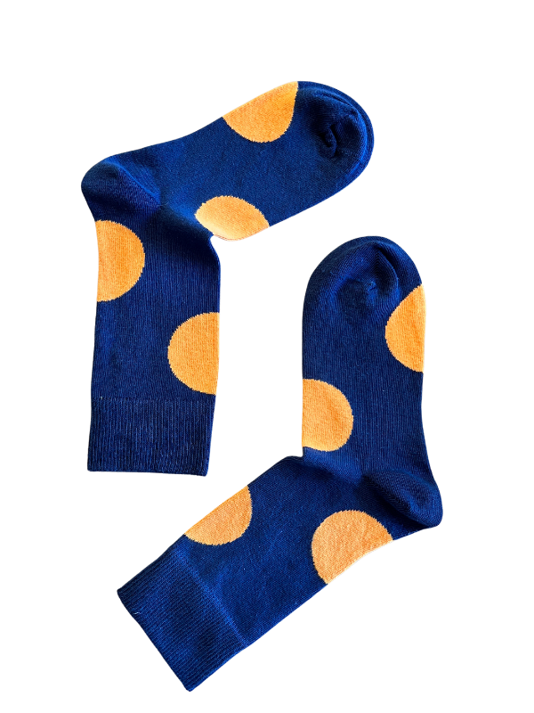 Navy Blue Socks with Orange Dots
