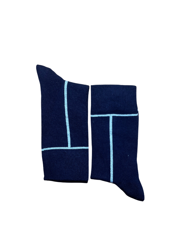 Navy blue socks with blue stripes