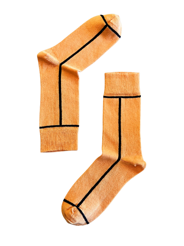 Orange socks with black stripes