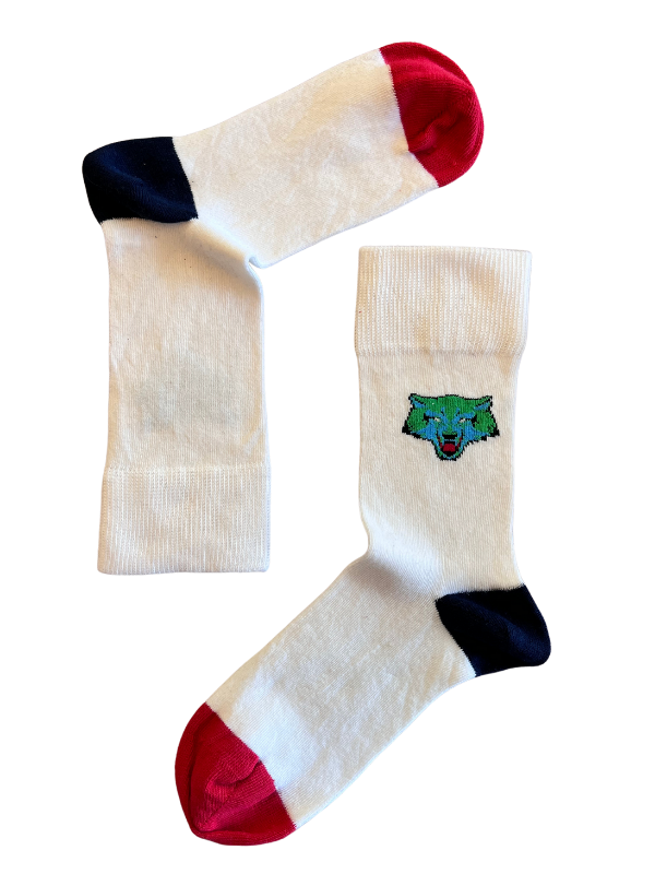 White socks with wolf pattern