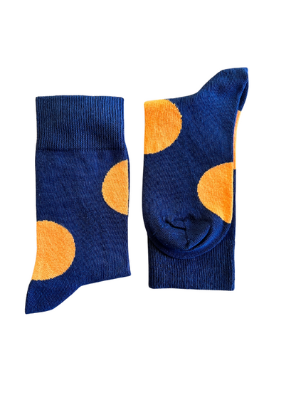 Navy Blue Socks with Orange Dots