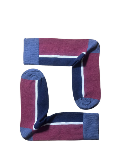 Burgundy-navy blue socks with white stripes