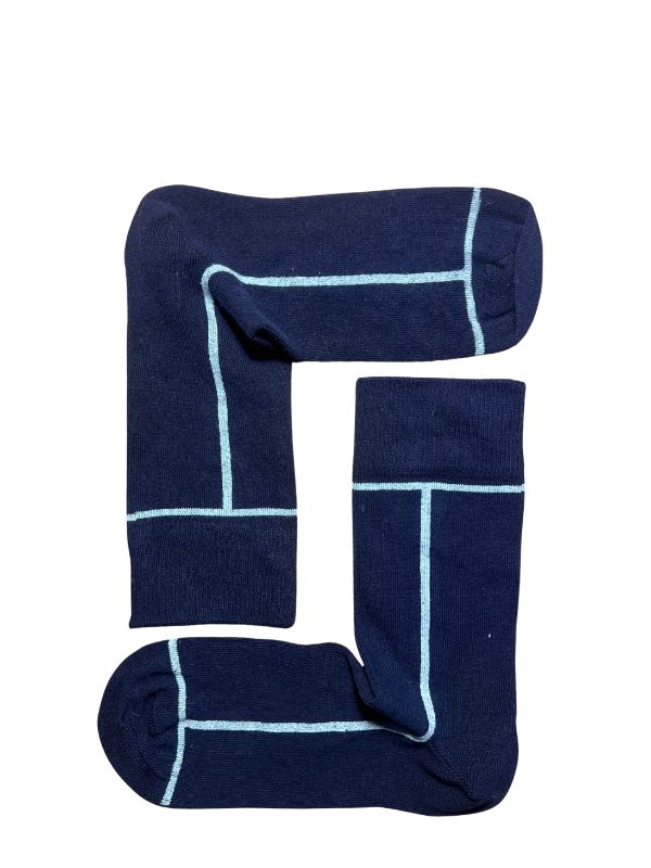 Navy blue socks with blue stripes