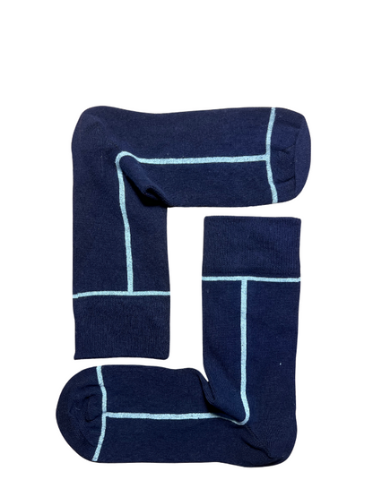 Navy blue socks with blue stripes